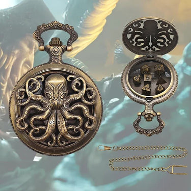 Mindflayer on Bronze Pocket Watch with Mini Dice - Pendant